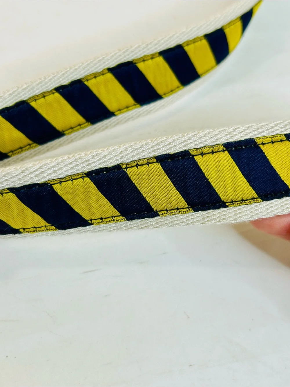 University of Michigan Maize and Blue Grosgrain Ribbon D-Ring Belt, Brass Buckle